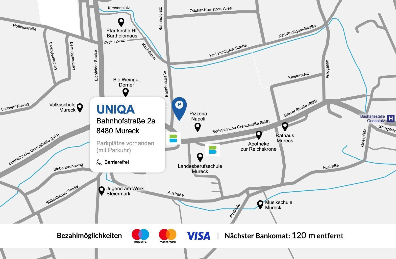 Eine detaillierte gezeichnete Karte der UNIQA Generalagentur Reichard